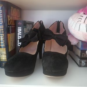 Shein velvety bow heels